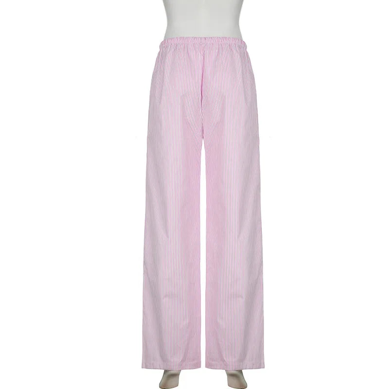 Pantaloni larghi con stampa a righe streetwear Pantaloni da jogging con lacci Moda Y2K Pantaloni larghi Estetici di base anni '90 Pantaloni carini