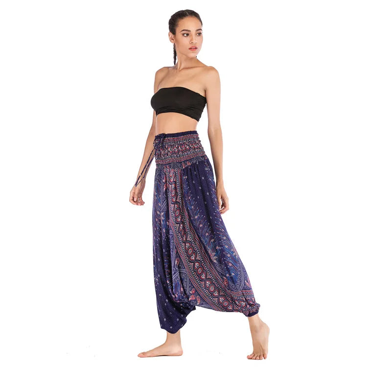 Pantaloni della Boemia Donna Pantalones Mujer Hippie Vita alta Rayon Harem Baggy Boho Yoga Beach Wear Pour Femme Calca Feminina Stampato