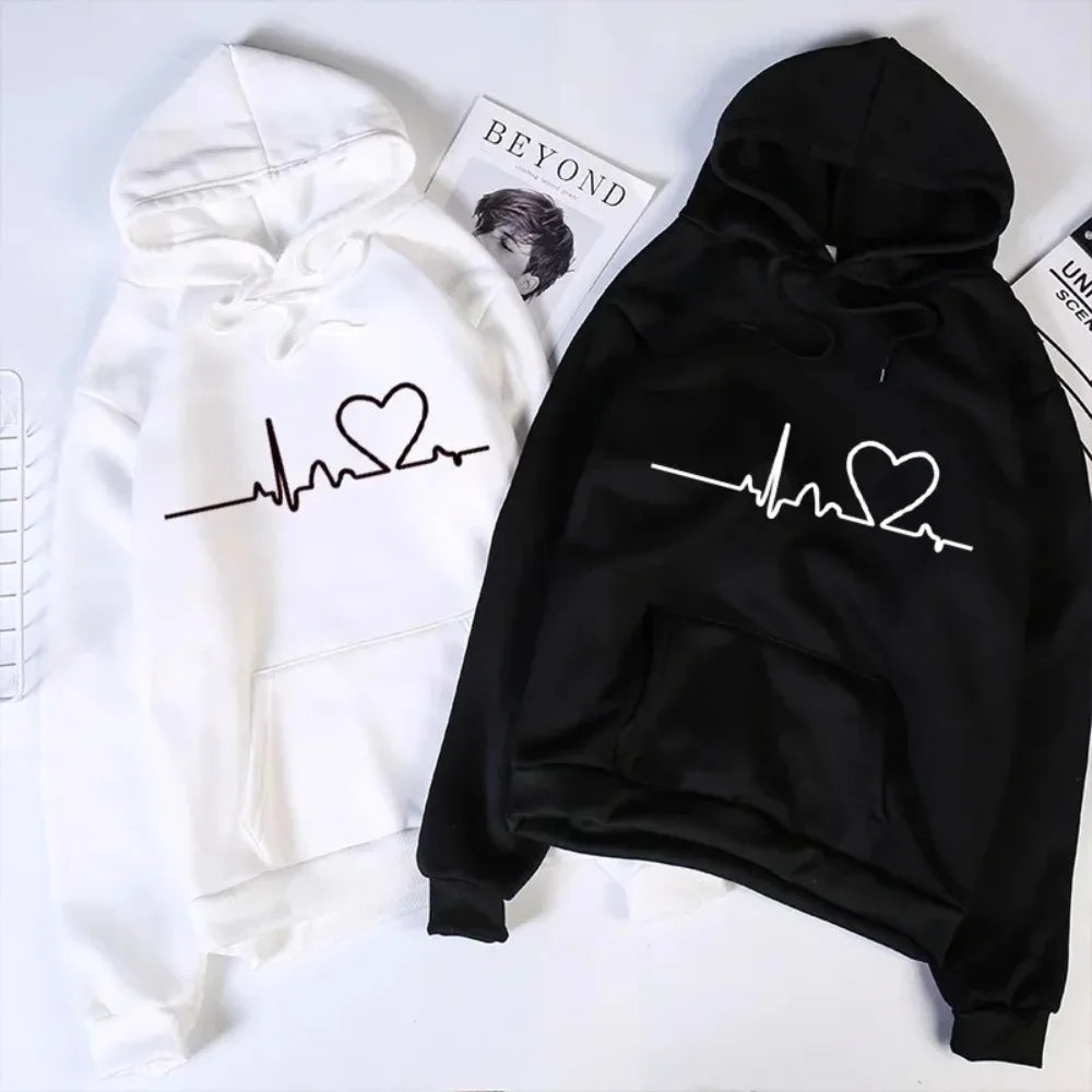Felpe casual da donna Stampa battito cardiaco Felpe larghe da donna da uomo Felpe da coppia Felpa HipHop moda Harajuku unisex