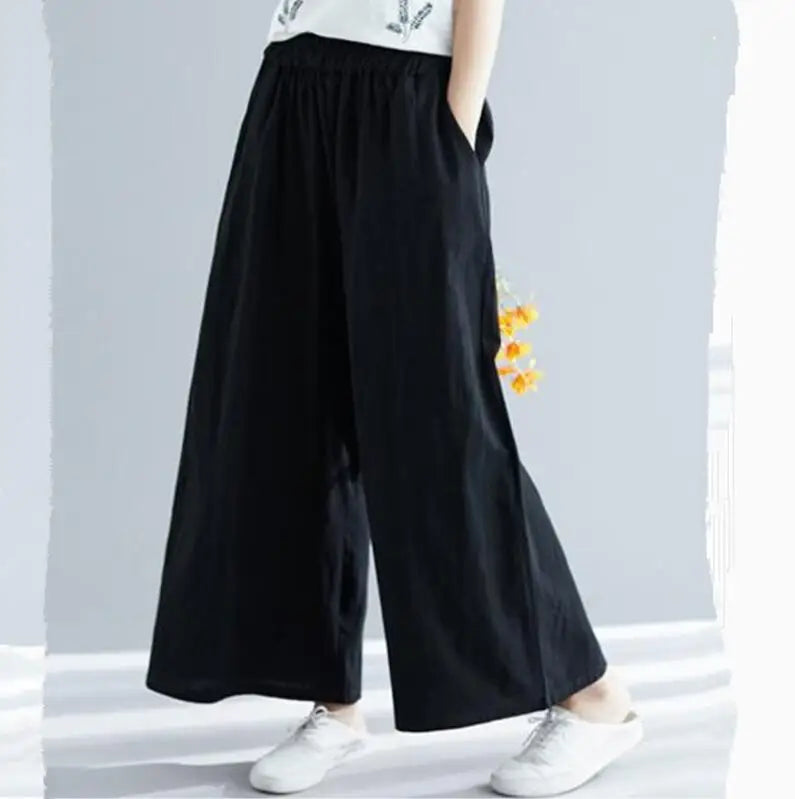 Nuovi pantaloni primaverili da donna in cotone e lino 2026, pantaloni casual a gamba larga autunnali, taglie forti, neri, bianchi, rossi, kaki, 5XL 6XL