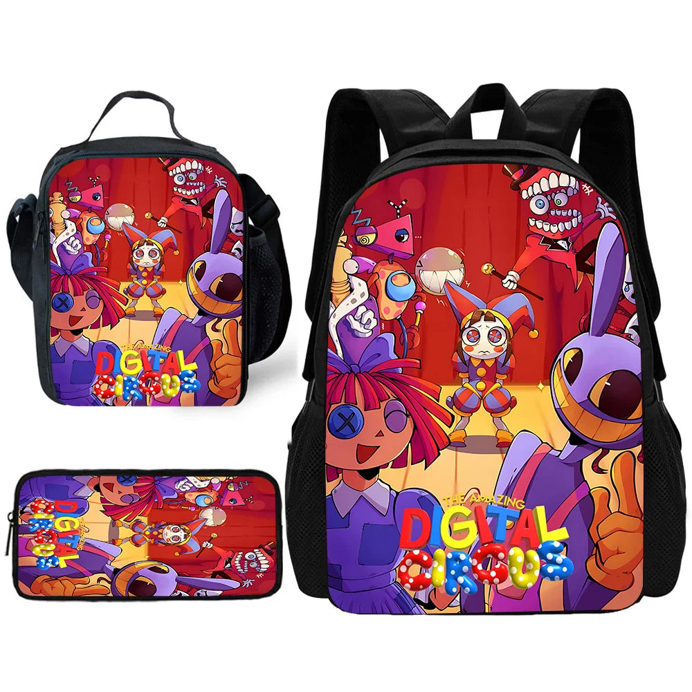 Zaino scolastico per bambini Cartoon A-AmazingS DigitalS Circus con borse per il pranzo, astucci, zaini scolastici per ragazzi e ragazze, miglior regalo