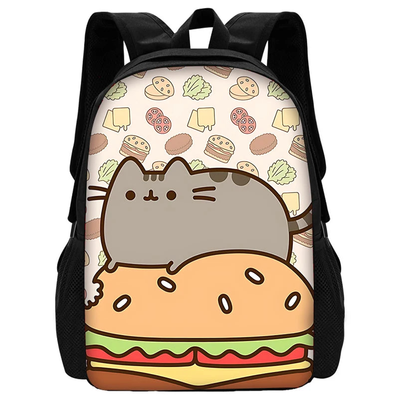 Zaino per bambini con gatti Kawaii Pusheens per la scuola con borse per il pranzo, borse per matite, borse per la scuola per ragazzi e ragazze, miglior regalo
