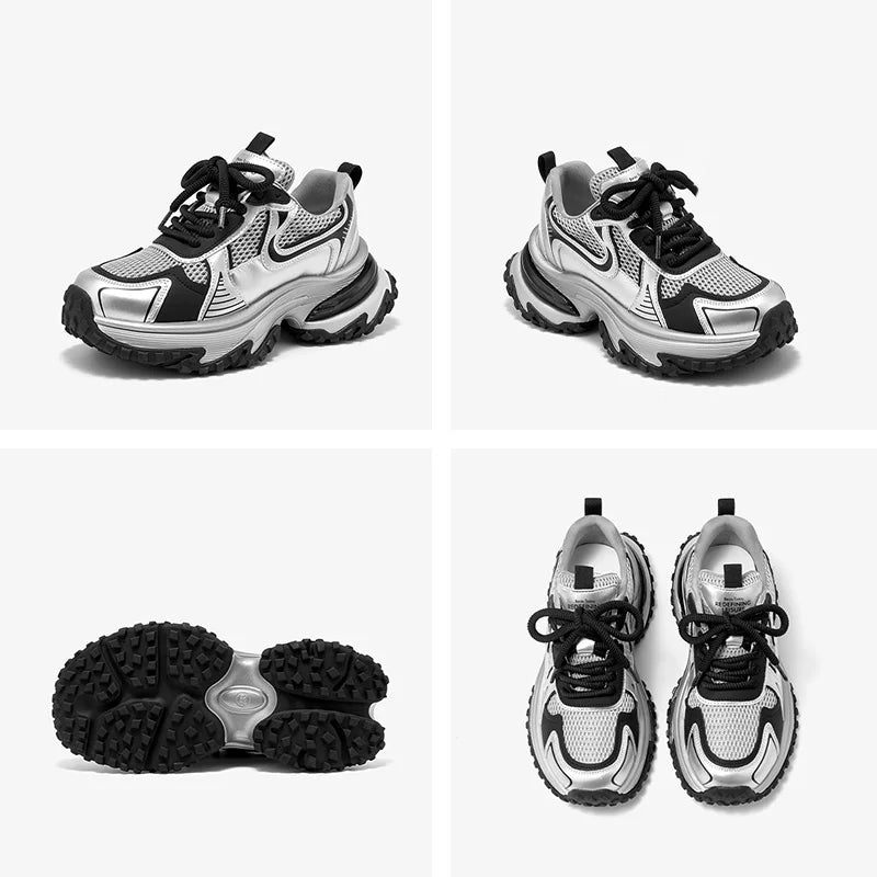 BEAUTODAY Chunky Sneakers donna Mesh tinta unita Patchwork suola spessa Lace-up 2024 primavera scarpe per il tempo libero femminili fatte a mano 29 a03