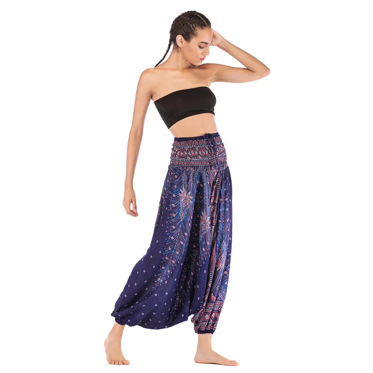 Pantaloni della Boemia Donna Pantalones Mujer Hippie Vita alta Rayon Harem Baggy Boho Yoga Beach Wear Pour Femme Calca Feminina Stampato