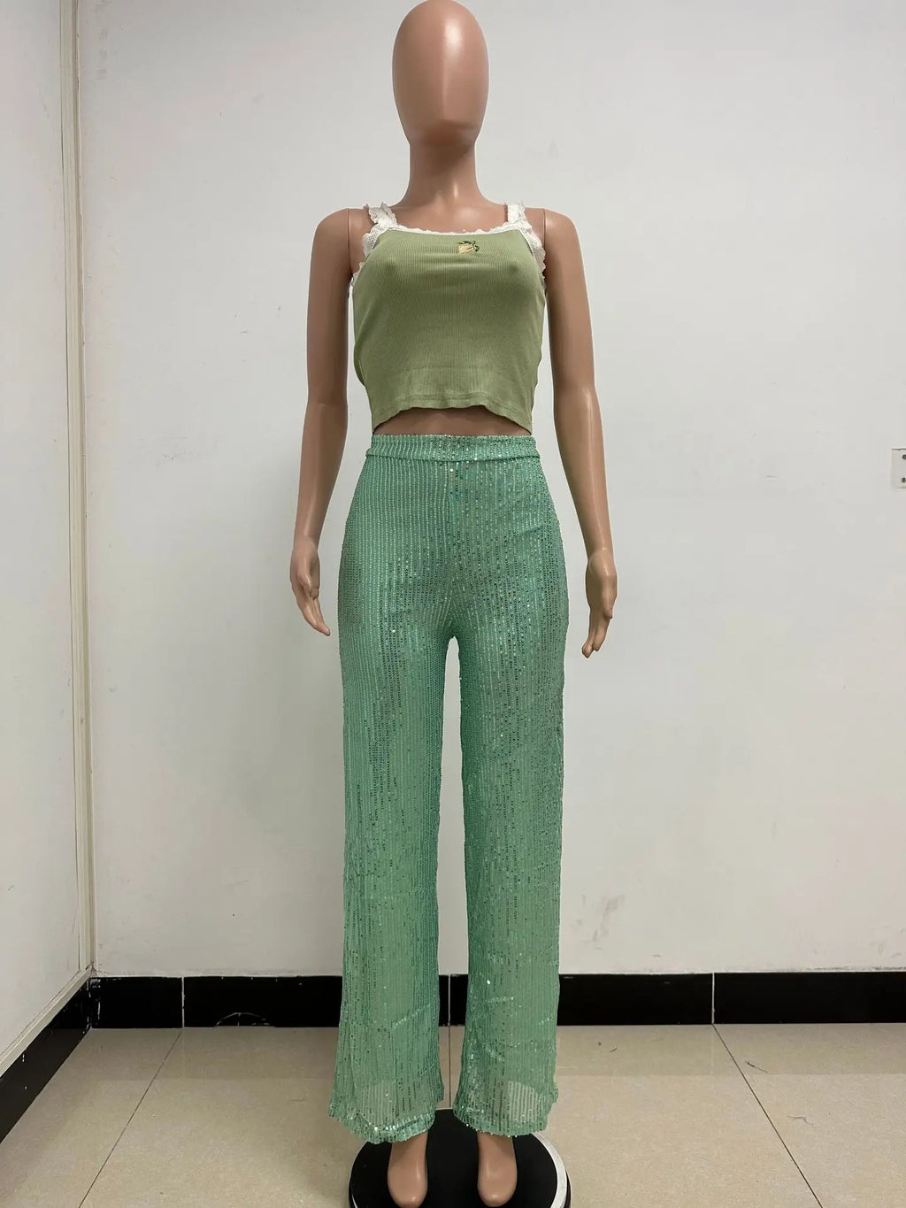 Pantaloni da donna, abbigliamento femminile, vestiti alla moda, pantaloni casual con paillettes, pantaloni eleganti, ampi e fluidi, a gamba larga, hwy5623