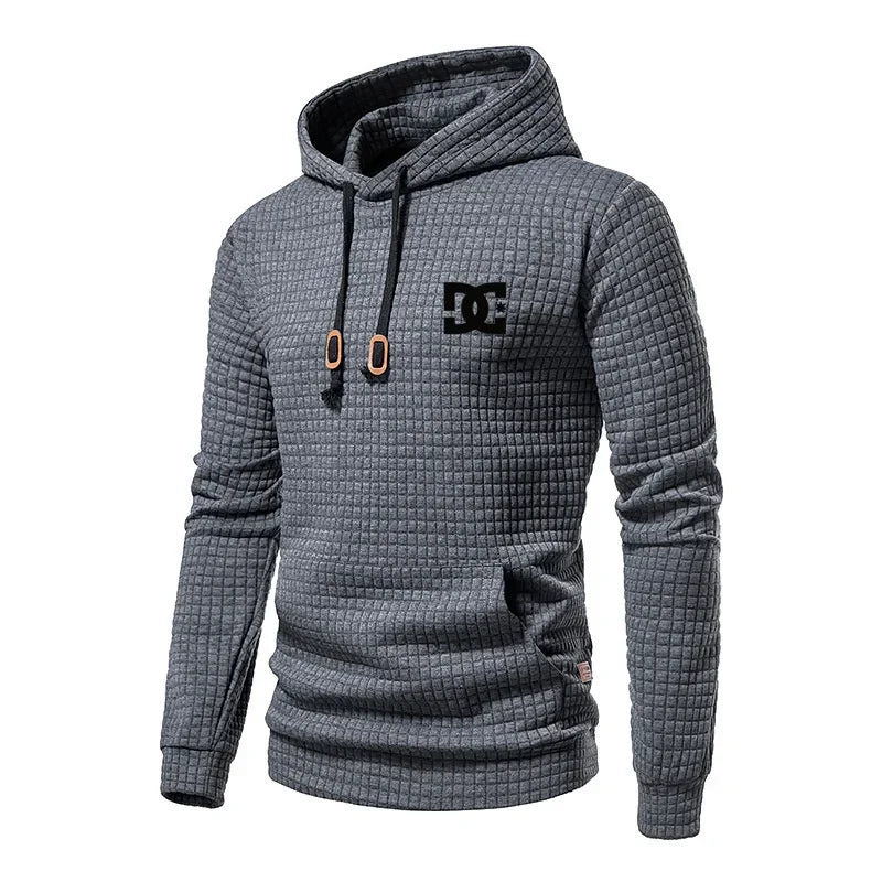 Nuova Felpa con Cappuccio da Uomo Primavera-Autunno 2025, Stile Europeo con Stampa DC, Tasche Grandi, Jacquard a Quadretti, Taglie Oversize