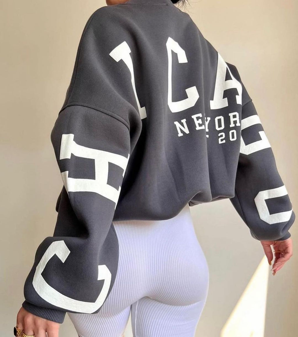 Combhasaki Y2K Grunge Pullover allentato da donna Felpe con stampa di lettere Top a maniche lunghe ispessiti casual Felpa con cappuccio autunnale Streetwear