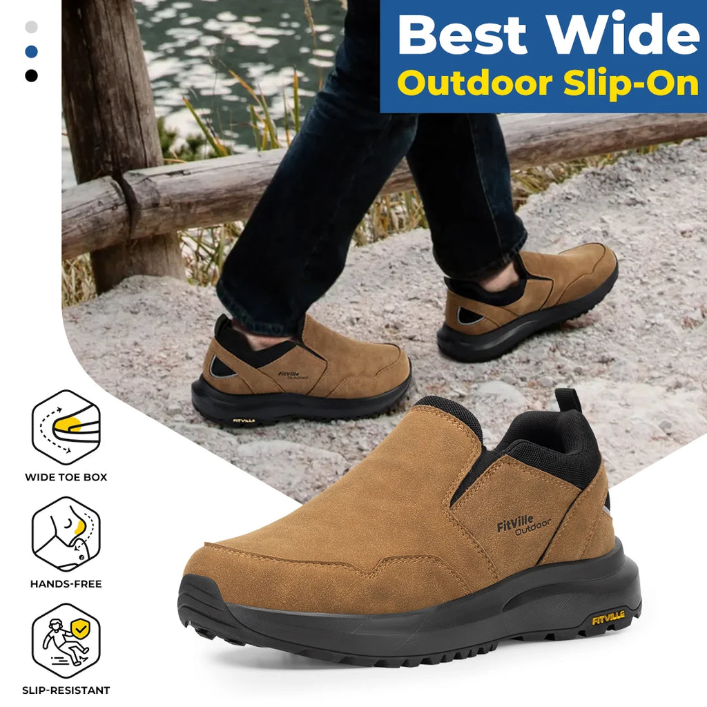 FitVille Mocassini da trekking extra larghi da uomo, comode scarpe da passeggio ortopediche con supporto per l'arco plantare per sentieri di trekking all'aperto, piedi piatti e sollievo dal dolore ai piedi