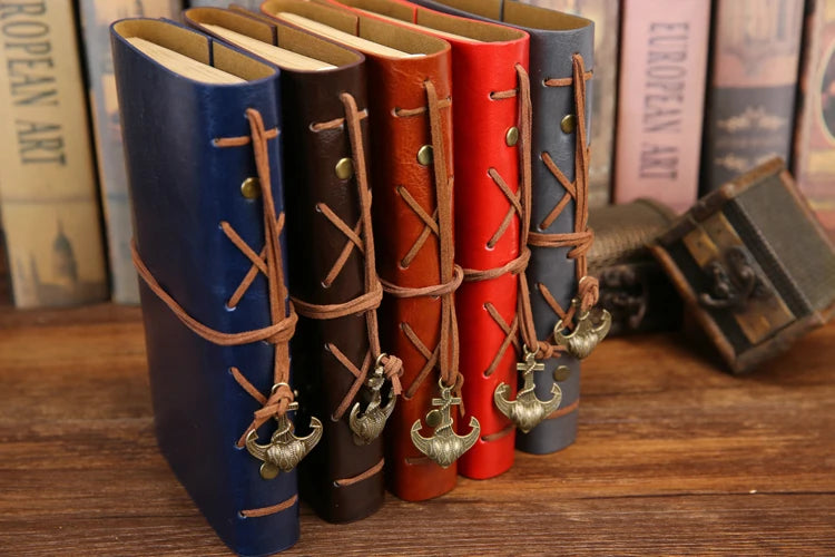 Retro Spiral Notebook Diary Notepad Vintage Pirate Anchors PU Leather Note Book Replaceable Stationery Gift Traveler Journal