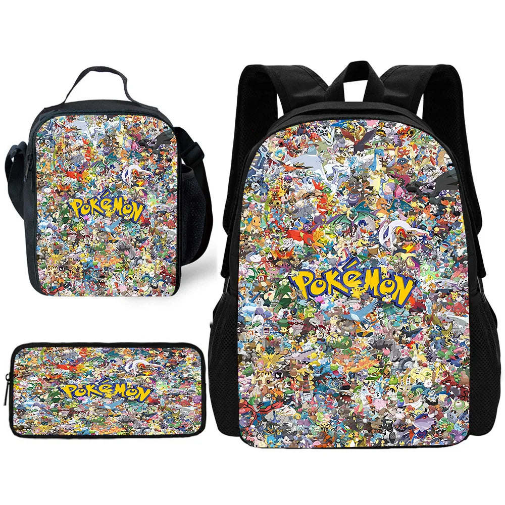 Zaino per la scuola per bambini con cartoni animati di Potdemiel, con borse per il pranzo, borse per matite, zaini per ragazzi e ragazze, P-PokéS, il miglior regalo