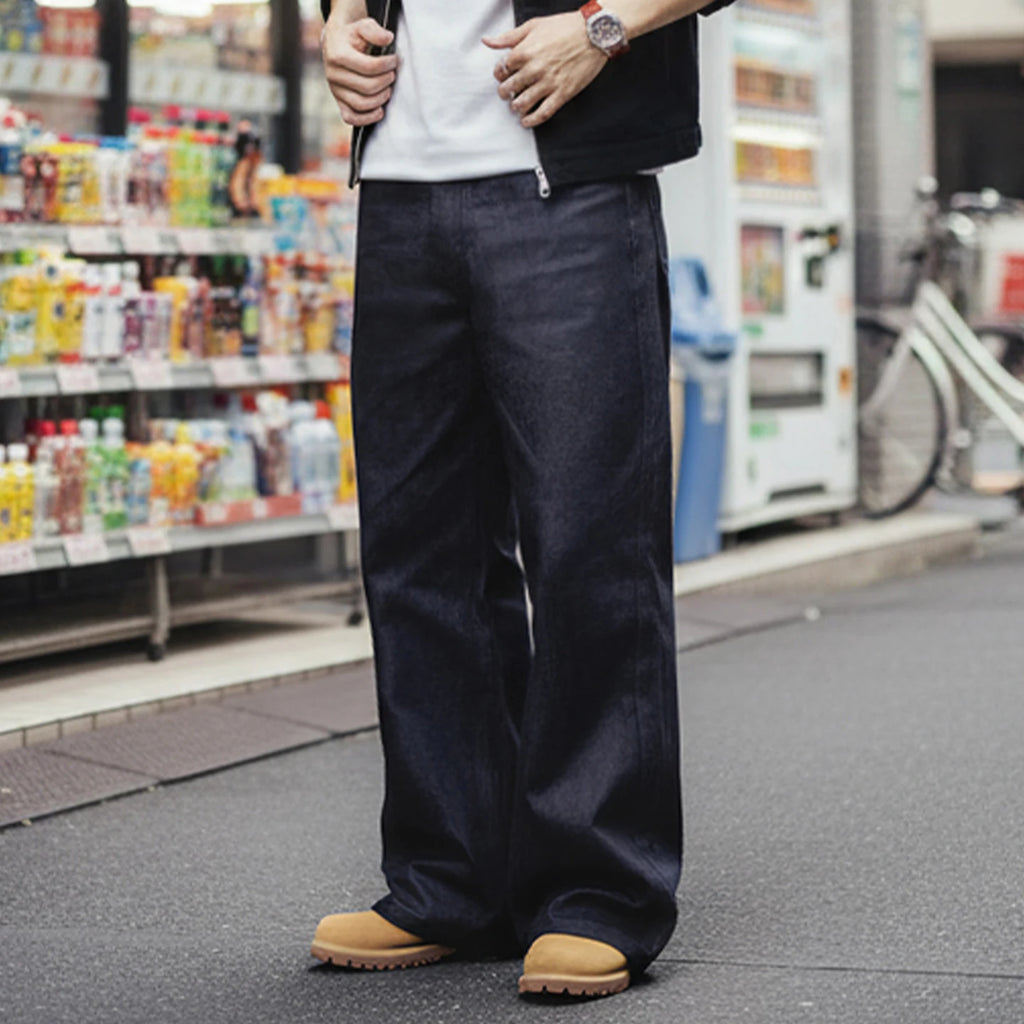 Maden Vintage Jeans da uomo in denim grezzo con cimosa da 15,6 once Pantaloni a gamba larga con cerniera YKK Jeans dritti per l'autunno e l'inverno