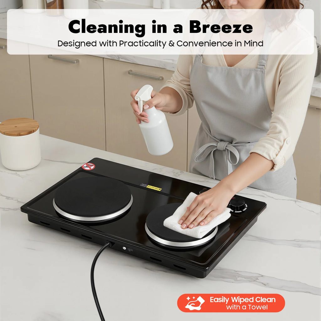 Electric Hob Cooker with 2 Plate| 2500W Electric Stove Cooktop| Knob Control, 6 Gear