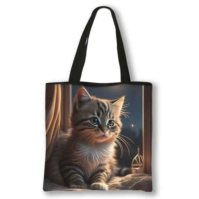 Borsa a tracolla con stampa gattino Kawaii Animali Gatti Cartoon Grafica Totes Borse Borsa da donna di grande capacità Borse shopper riutilizzabili Regalo