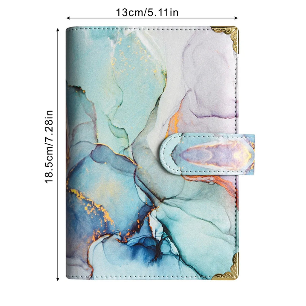 1spc budget card 12 sheets+zipper bag 8 sheets+2 sheets English stickers A6 leather retro marble pattern copper corner accountin