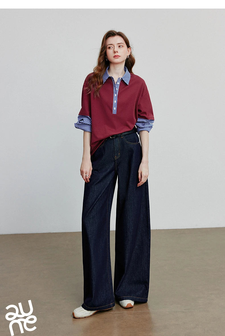 TOYOUTH Jeans denim da donna 2025 Autunno Nuovi pantaloni larghi a banana curvi larghi