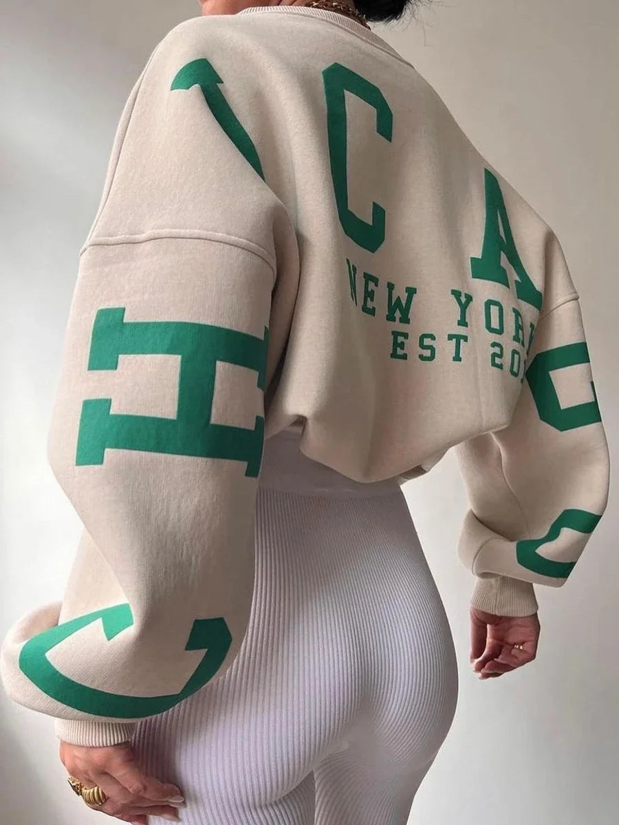 Combhasaki Y2K Grunge Pullover allentato da donna Felpe con stampa di lettere Top a maniche lunghe ispessiti casual Felpa con cappuccio autunnale Streetwear