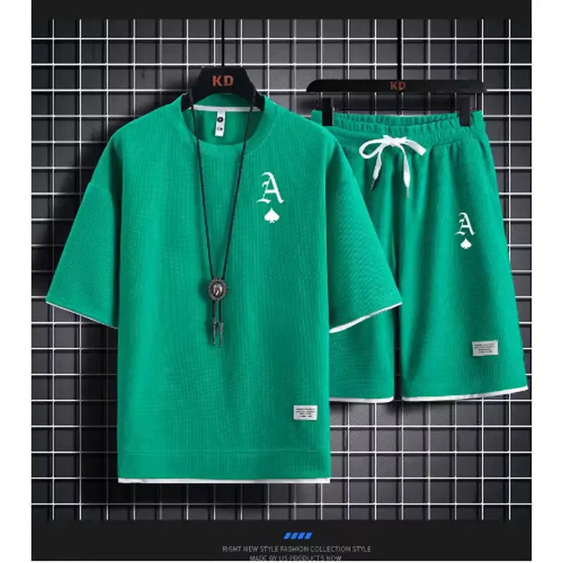 T-shirt a maniche corte da uomo casual alla moda e pantaloncini sportivi estivi all'aperto set da due pezzi casual quotidiano