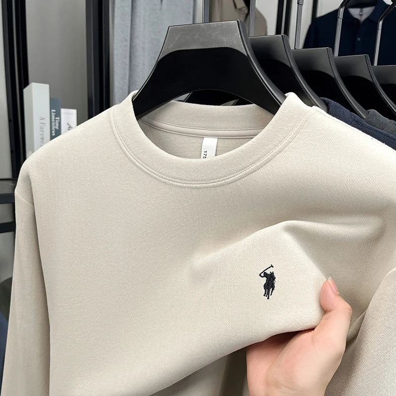 T-shirt a maniche lunghe di marca di lusso da uomo autunno Paul trendy squisito pony ricamo pullover allentato casual girocollo felpa