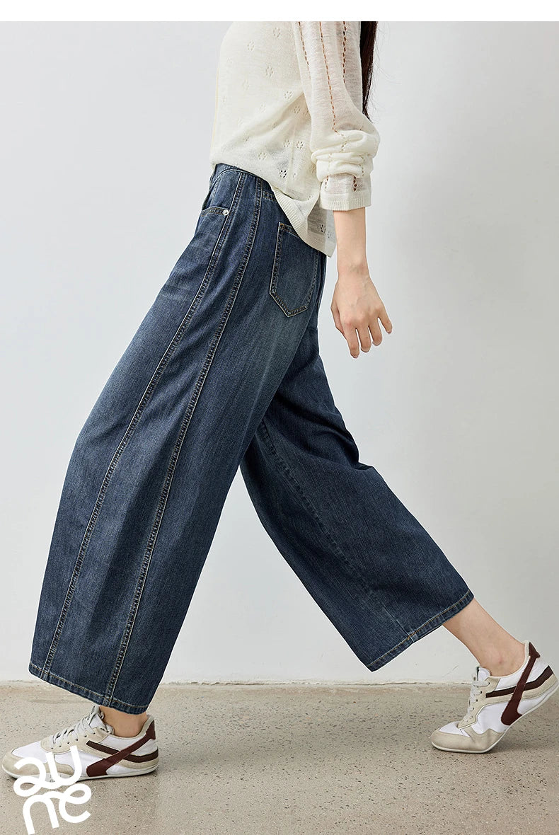 TOYOUTH Jeans da donna 2026 Autunno Nuovi pantaloni cropped a gamba larga deconstruiti con vestibilità snellente