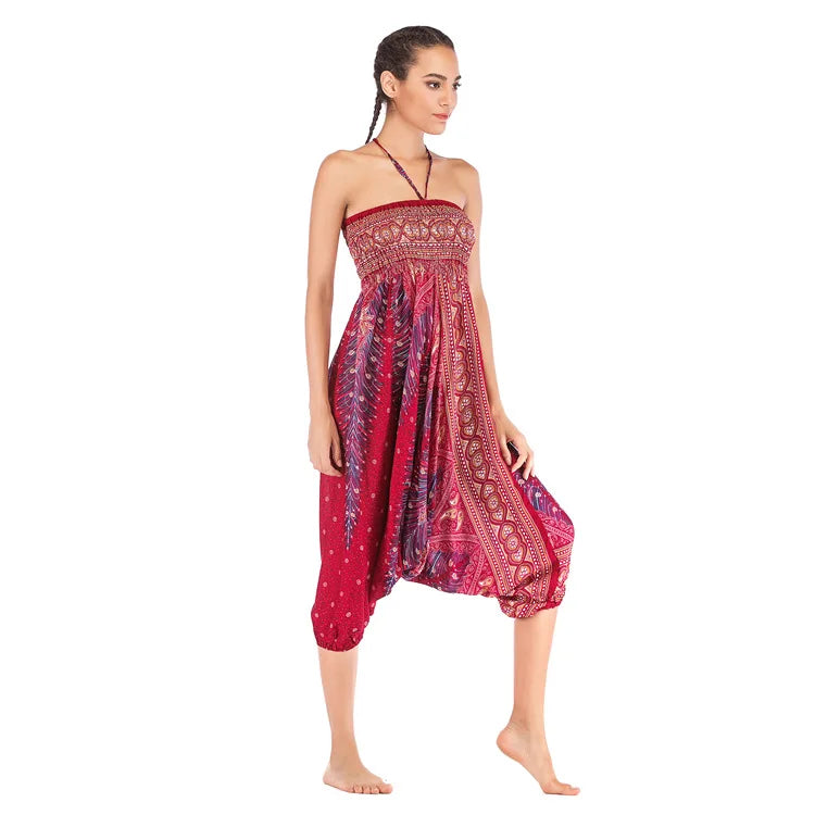 Pantaloni della Boemia Donna Pantalones Mujer Hippie Vita alta Rayon Harem Baggy Boho Yoga Beach Wear Pour Femme Calca Feminina Stampato