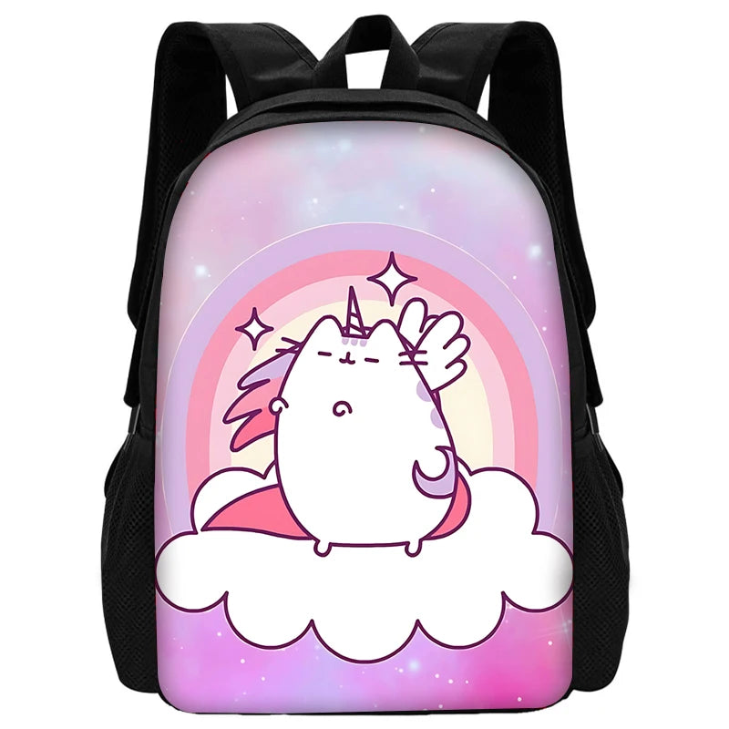 Zaino per bambini con gatti Kawaii Pusheens per la scuola con borse per il pranzo, borse per matite, borse per la scuola per ragazzi e ragazze, miglior regalo