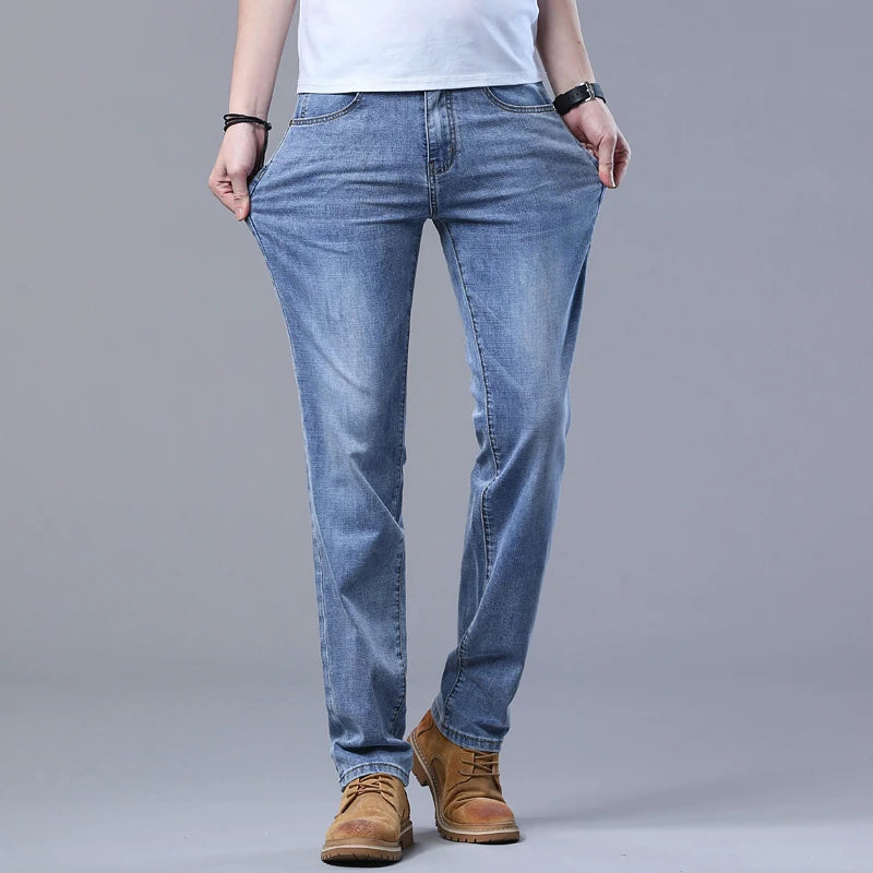 Jeans slim azzurri da uomo primaverili Pantaloni in denim in tessuto elasticizzato casual alla moda Pantaloni classici Grigio fumo