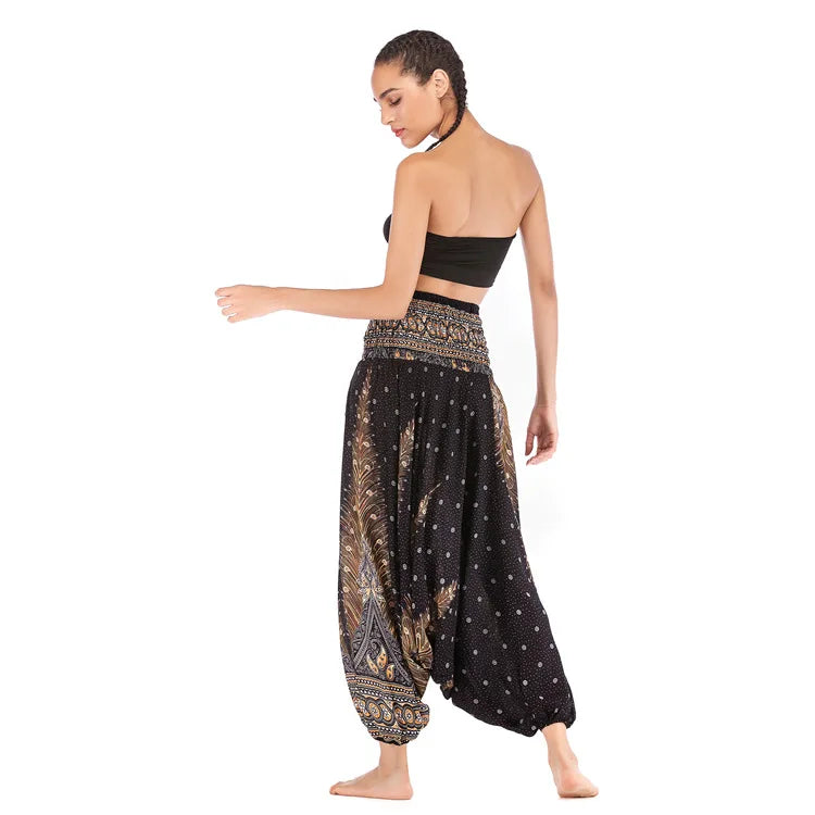 Pantaloni della Boemia Donna Pantalones Mujer Hippie Vita alta Rayon Harem Baggy Boho Yoga Beach Wear Pour Femme Calca Feminina Stampato