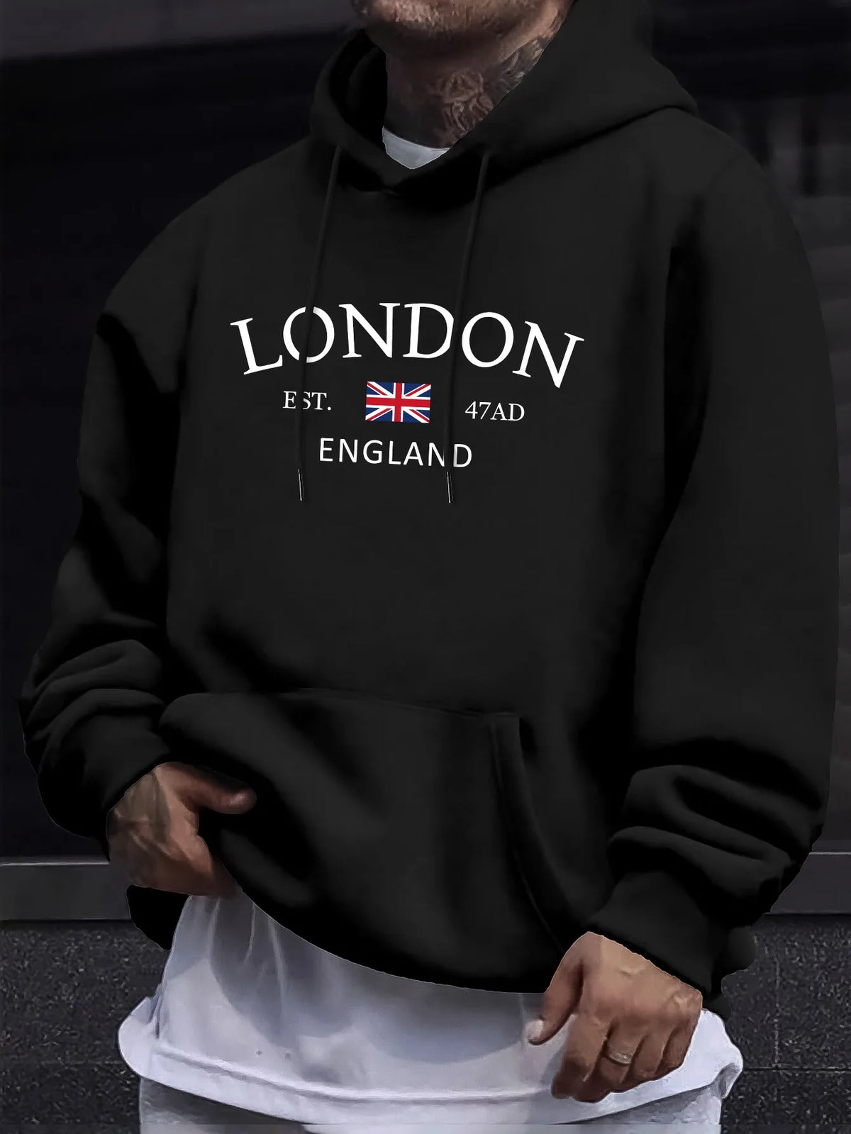 Elegante felpa con cappuccio con stampa bandiera dell'Inghilterra di Londra - Felpe con cappuccio alla moda da uomo con vestibilità regolare comoda a maniche lunghe