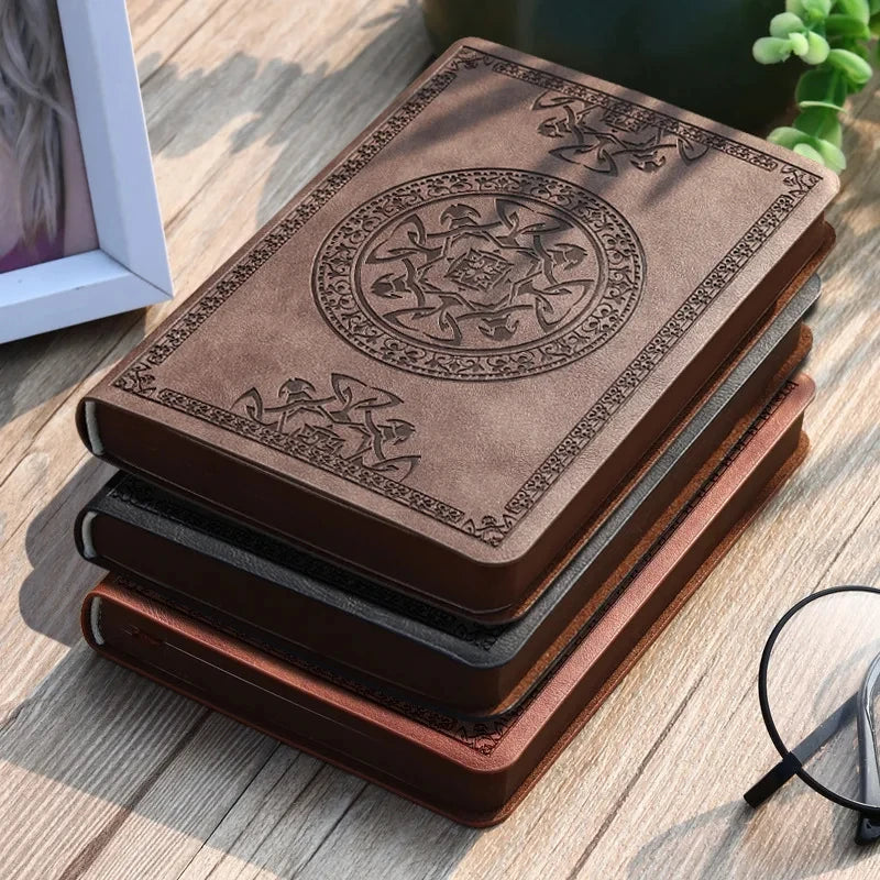 A6 Retro Style Pocket Type Mini Notebook Stamping Process Artificial PU Leather Writing Book Portable Notepad Office Bookkeeping