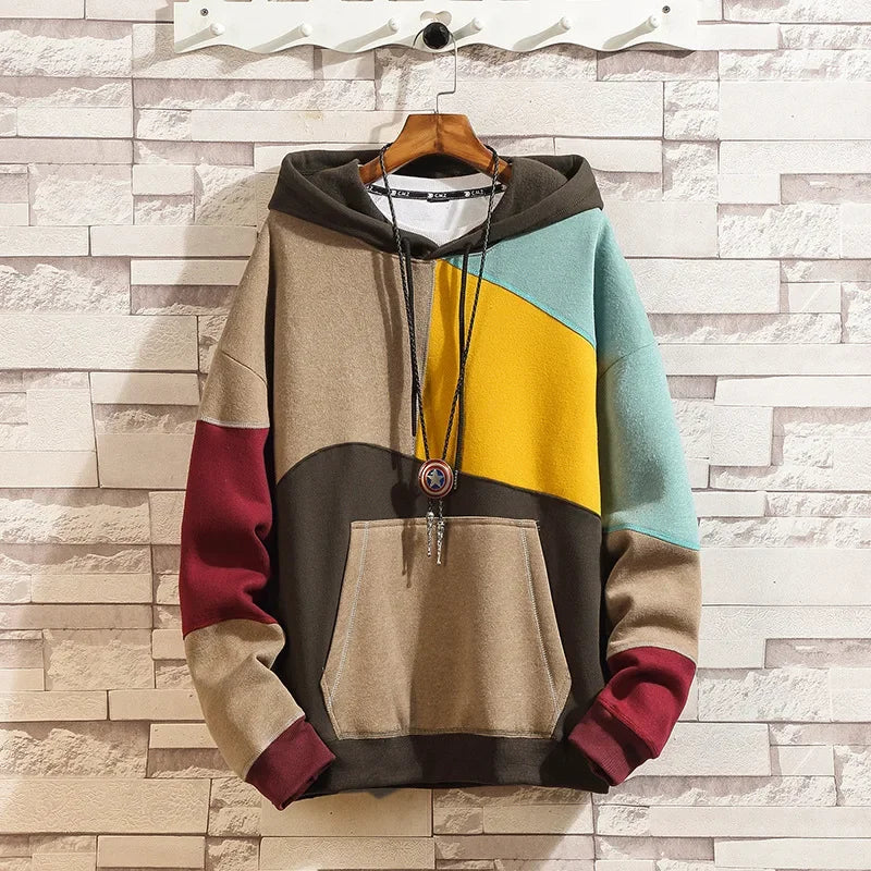 Felpe con cappuccio uomo autunno inverno Casual sciolto Moda uomo mendicante Punk Hip Pop Patchwork velluto Pullover coppie maschio Moda Streetwear
