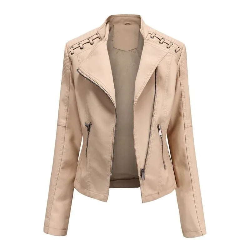 Primavera autunno sezione corta manica lunga giacca con cerniera giacca Slim in ecopelle Casual tinta unita giacca moda capispalla allentata