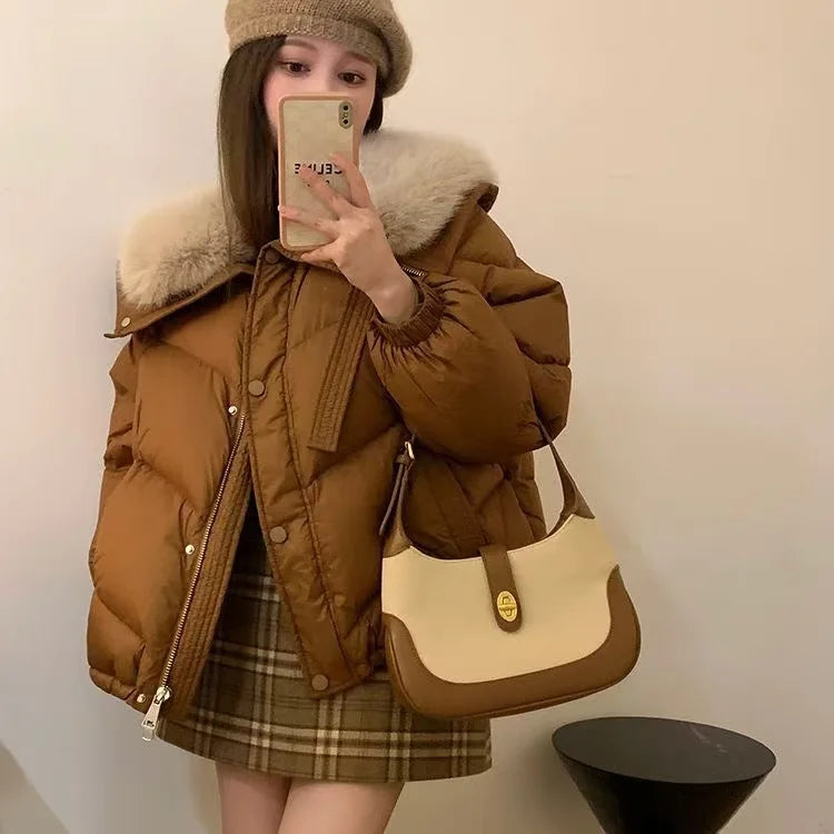 2025 inverno nuovo piumino corto imbottito donna Parka collo di pelliccia cappotti di cotone spesso vestiti nero tuta sportiva casual femminile nuovo