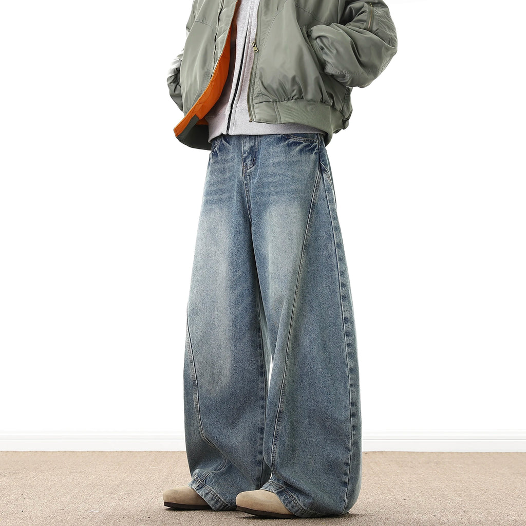 Jeans Larghi da Uomo in Denim, Pantaloni Larghi Stile Cowboy, Jeans Baggy da Uomo alla Moda, Lavati, Streetwear Casual