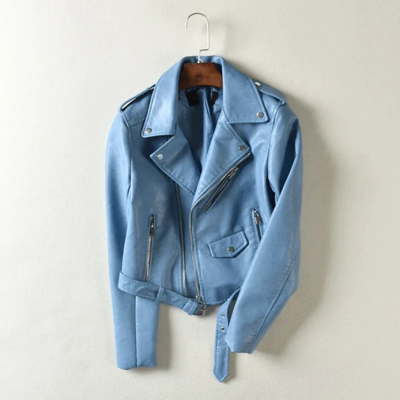 2025 Primavera Autunno Nuova giacca di pelle da donna Abbigliamento da moto Cappotto corto