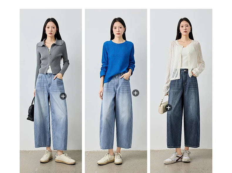 TOYOUTH Jeans da donna 2026 Autunno Nuovi pantaloni cropped a gamba larga deconstruiti con vestibilità snellente