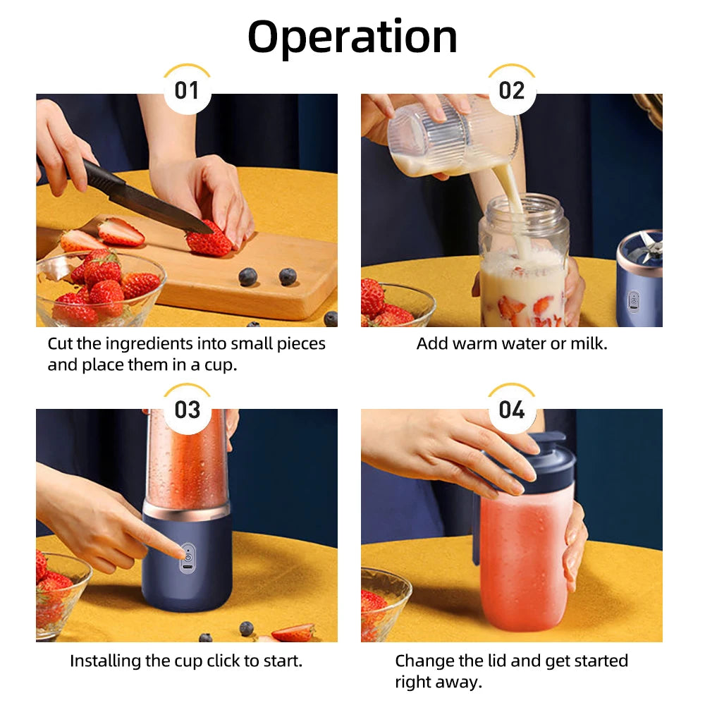Electric Juicer Cup 2 Cups For Travel 6 Blades Portable Juicer Mixer Usb Charge Fresh Fruit Juice Personal Blender Smoothie