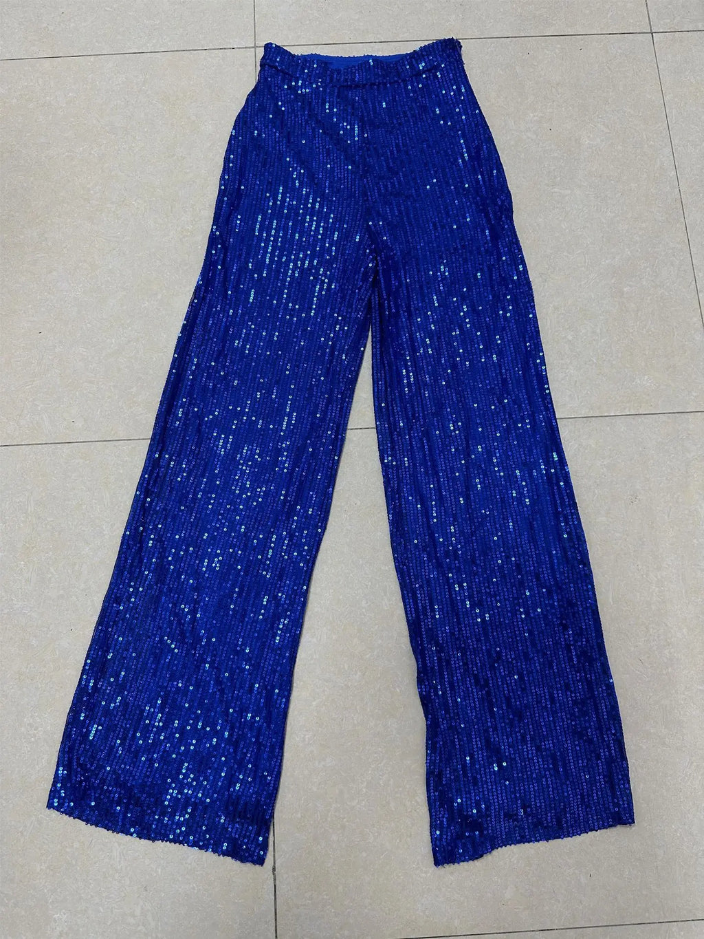Pantaloni da donna, abbigliamento femminile, vestiti alla moda, pantaloni casual con paillettes, pantaloni eleganti, ampi e fluidi, a gamba larga, hwy5623