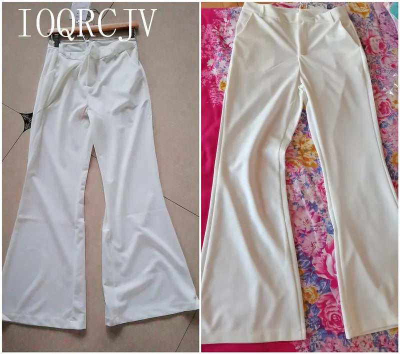 Pantaloni classici a zampa d'elefante bianchi sottili per le donne 2025 Pantaloni estivi a vita alta con fondo a campana sottile Pantaloni da donna da ufficio neri 5XL