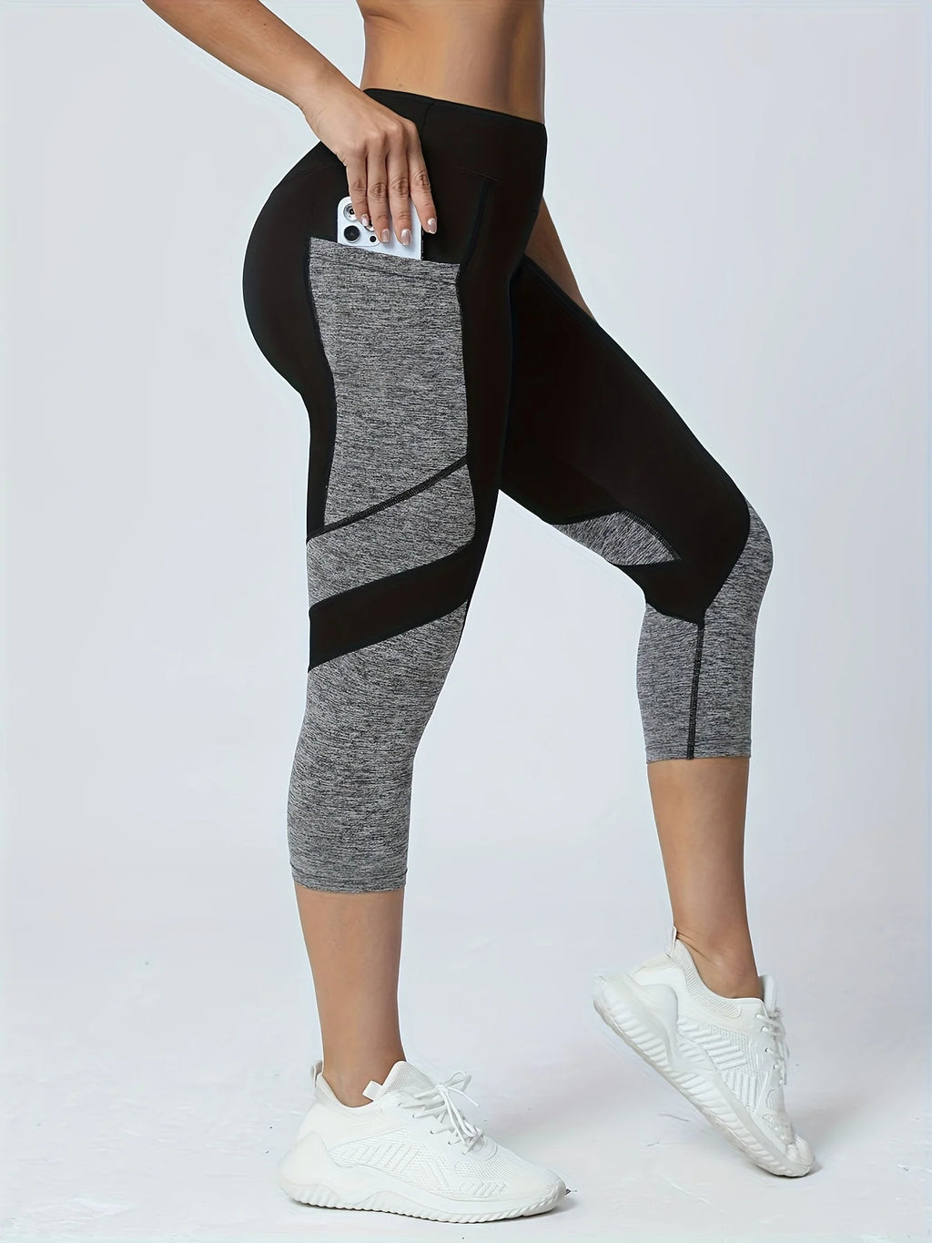 Pantaloni da yoga a vita alta con tasca patchwork da donna Pantaloni sportivi Capri Leggings Tummy Tuck