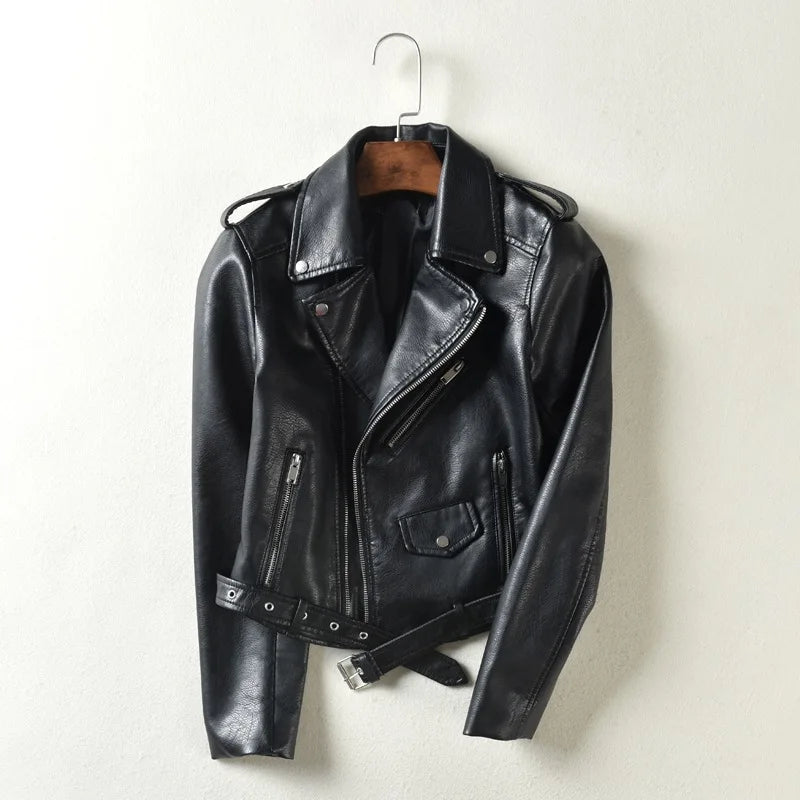 2025 Primavera Autunno Nuova giacca di pelle da donna Abbigliamento da moto Cappotto corto
