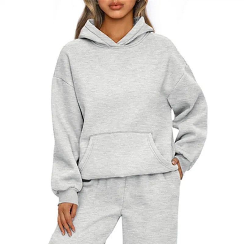 Felpa con cappuccio sportiva casual autunno inverno Felpa con cappuccio allentata moda donna a maniche lunghe tinta unita Pullover da donna