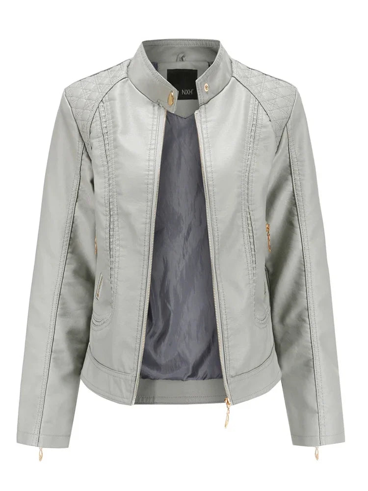Elegante giacca da donna con collo alto 2022 modello femminile tridimensionale cappotto S-4XL nuove donne giacca in ecopelle Pu