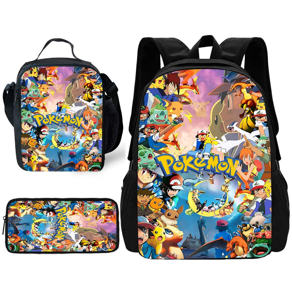 Zaino per la scuola per bambini con cartoni animati di Potdemiel, con borse per il pranzo, borse per matite, zaini per ragazzi e ragazze, P-PokéS, il miglior regalo