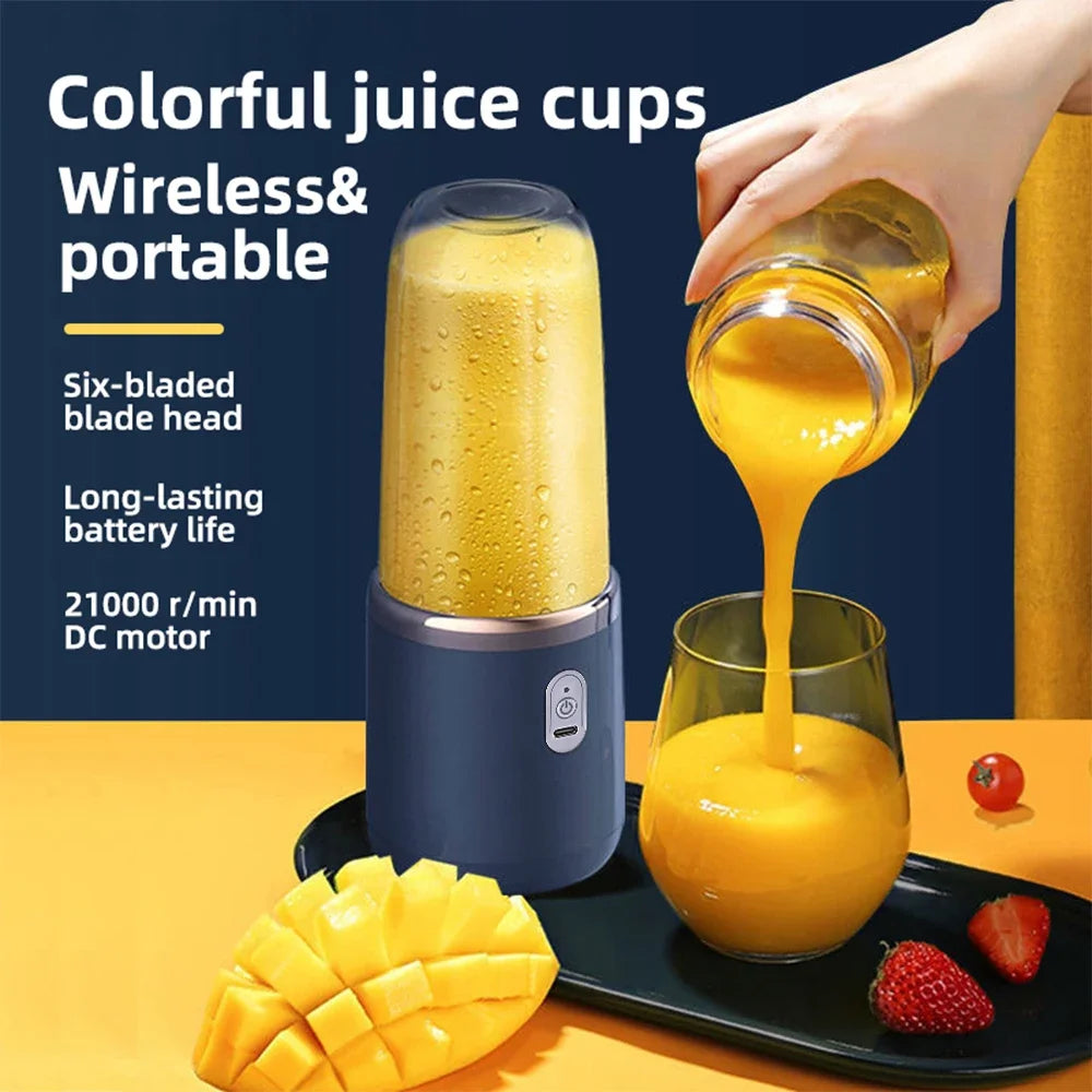 Electric Juicer Cup 2 Cups For Travel 6 Blades Portable Juicer Mixer Usb Charge Fresh Fruit Juice Personal Blender Smoothie