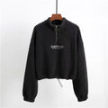 Felpe con cappuccio ritagliate in pile con ricamo a lettera da donna felpe con coulisse a maniche lunghe autunnali nuove magliette Casual in velluto di peluche
