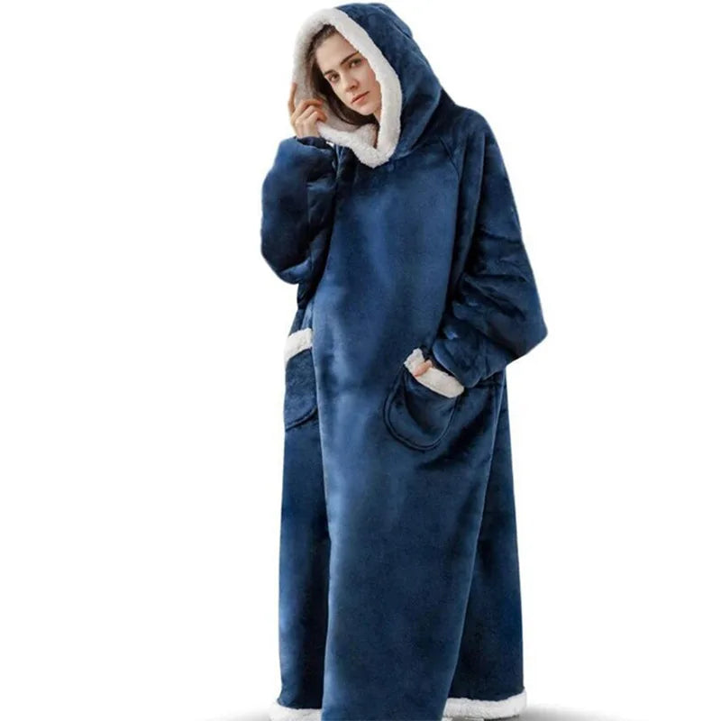 Felpe con cappuccio invernali Felpa in pile spesso caldo TV gigante Coperta indossabile oversize con maniche in flanella Coperta con cappuccio