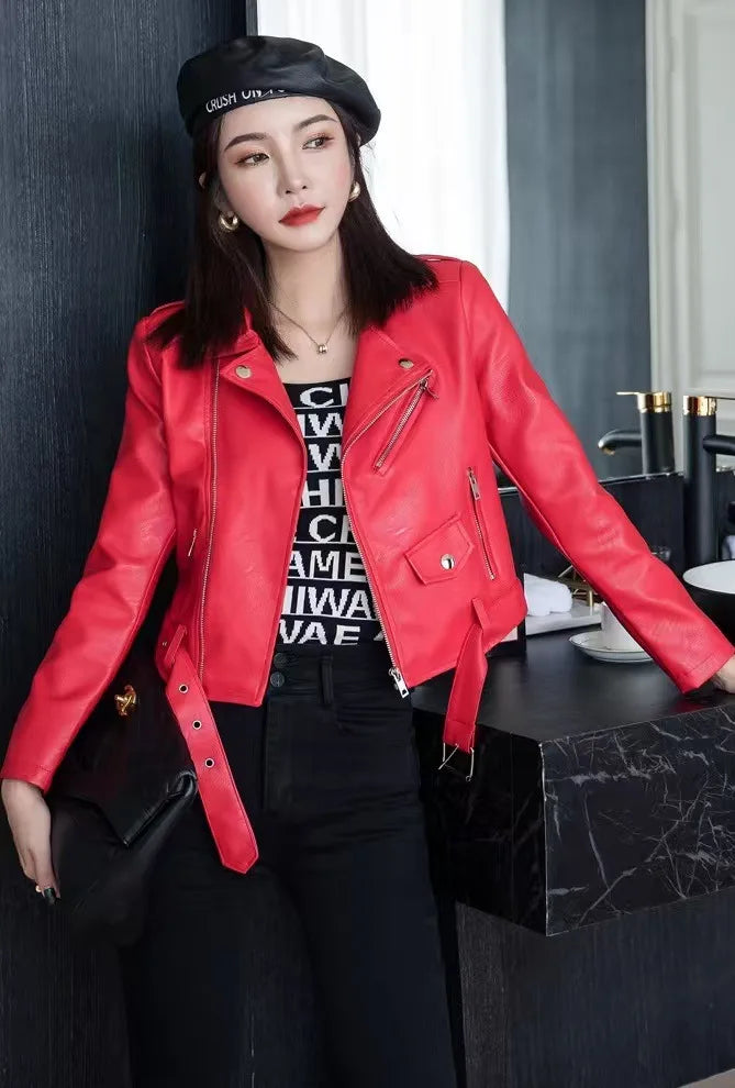 2025 Primavera Autunno Nuova giacca di pelle da donna Abbigliamento da moto Cappotto corto