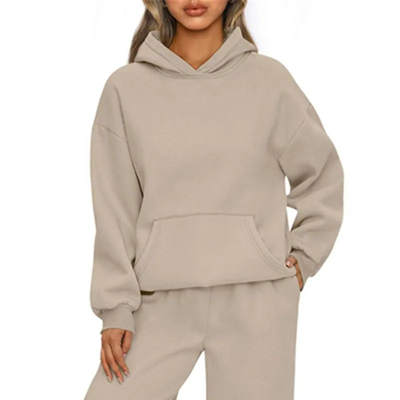 Felpa con cappuccio sportiva casual autunno inverno Felpa con cappuccio allentata moda donna a maniche lunghe tinta unita Pullover da donna