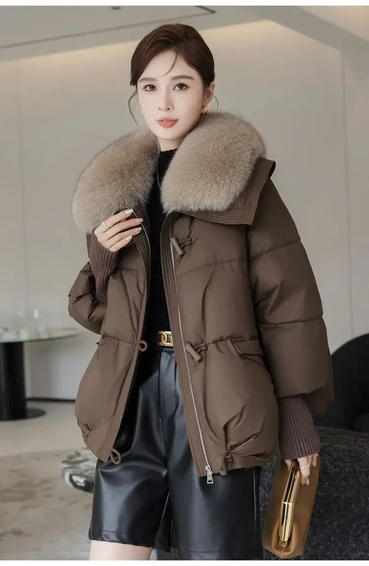 2025 inverno nuovo piumino corto imbottito donna Parka collo di pelliccia cappotti di cotone spesso vestiti nero tuta sportiva casual femminile nuovo