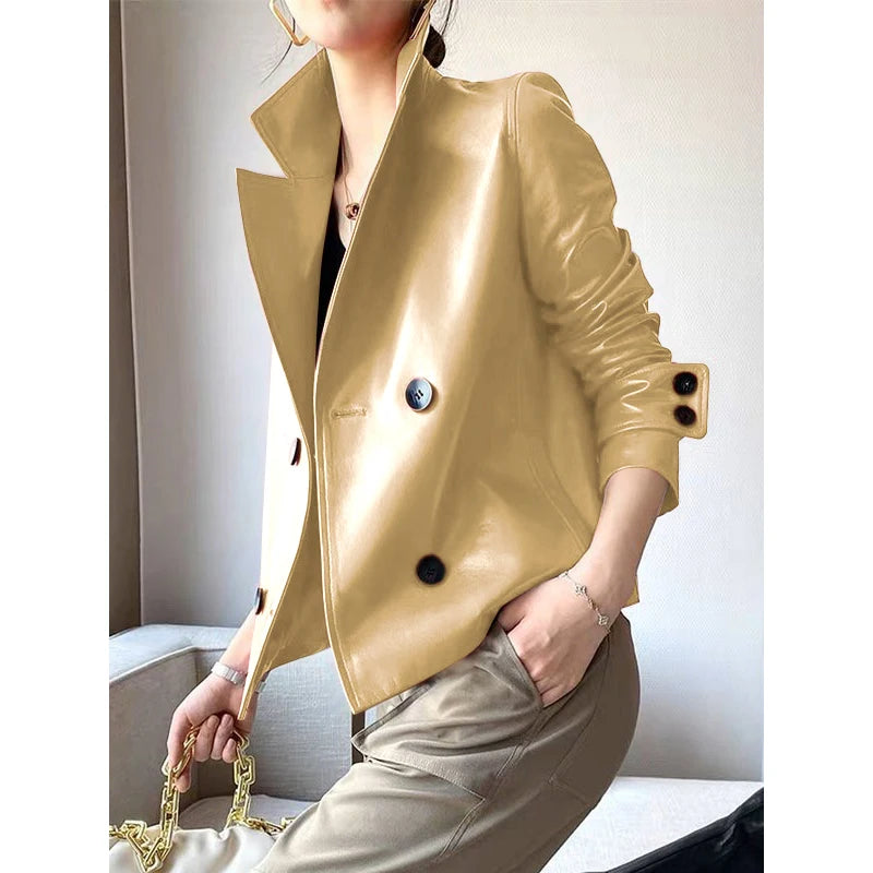 Modigirl Autunno Inverno Verde Ecopelle Giubbotti Donna 2024 Nuovo Outwear Maniche Lunghe In Pelle PU Cappotti Corti Outwear per la Femmina